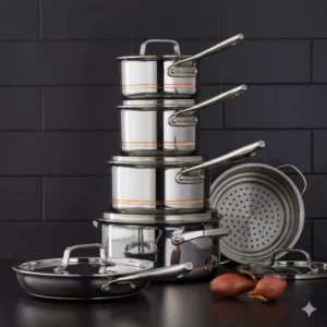 MezaHomes Professional 12-Piece 5-Ply Copper Core Stainless Steel Cookware Set
